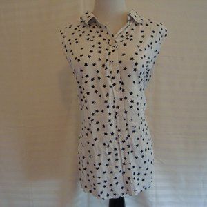 Beach Lunch Lounge White Navy Blue Star Button Front Blouse Shirt sz XL